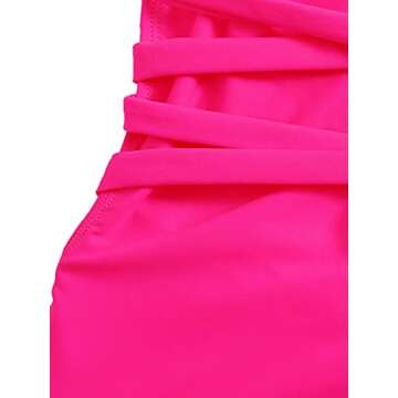 SweatyRocks Women's Sexy Criss Cross Tie Knot Front Deep V Open Back Neon Pink One Piece Swimwear Z#Hot Pink S