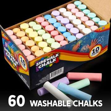 JOYIN 60 PCS Sidewalk Chalk Set (10 colors), Non-Toxic Washable Outdoor Jumbo Chalk Set for Painting...