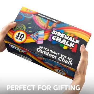 JOYIN 60 PCS Sidewalk Chalk Set (10 colors), Non-Toxic Washable Outdoor Jumbo Chalk Set for Painting on Chalkboard, Art Play and Playground Toy