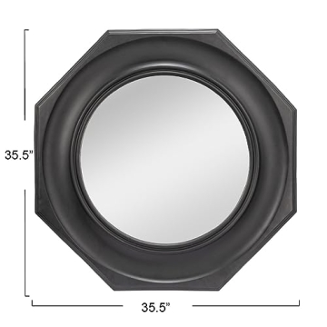 Creative Co-Op Hexagonal Carved Wood Framed Wall Mirror, Black