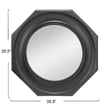 Creative Co-Op Hexagonal Carved Wood Framed Wall Mirror, Black