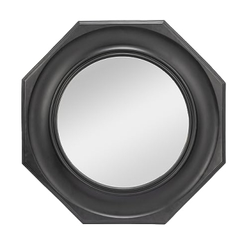 Creative Co-Op Hexagonal Carved Wood Framed Wall Mirror, Black