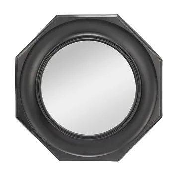 Creative Co-Op Hexagonal Carved Wood Framed Wall Mirror, Black