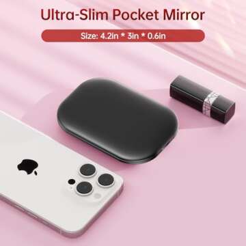 Benbilry Lighted Compact Travel Mirror with 3 Color Lights, 1X/3X Magnifying Ultra Slim Rechargeable Pocket Mirror for Purse, 2-Sided, Handheld, Folding, Portable, Black