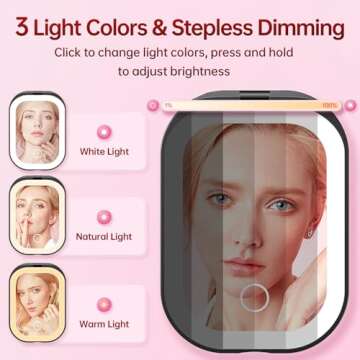 Benbilry Lighted Compact Travel Mirror with 3 Color Lights, 1X/3X Magnifying Ultra Slim Rechargeable Pocket Mirror for Purse, 2-Sided, Handheld, Folding, Portable, Black