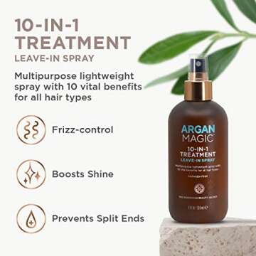 Argan Magic 10 in 1 Hair Treatment & Stylizing Multipurpose Leave in Spray for all Hair Types | Made in USA | Paraben Free | Cruelty Free (8 oz)