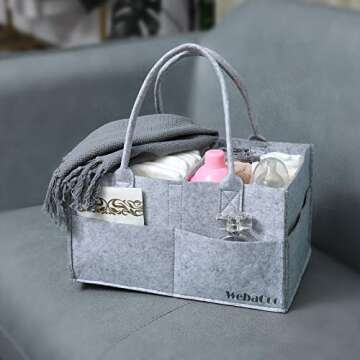 JMTONE WebaCoo. Baby Diaper Caddy Organizer - Portable Nursery Storage Basket Bin for Changing Table - Car Organizer for Diapers - Best Shower Gift Basket for Newborns Registry - Large