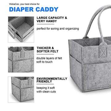 JMTONE WebaCoo. Baby Diaper Caddy Organizer - Portable Nursery Storage Basket Bin for Changing Table - Car Organizer for Diapers - Best Shower Gift Basket for Newborns Registry - Large