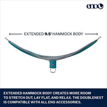 ENO DoubleNest Hammock - Lightweight, Portable, 1 to 2 Person Hammock - for Camping, Hiking, Backpacking, Travel, a Festival, or The Beach - Seafoam/Grey