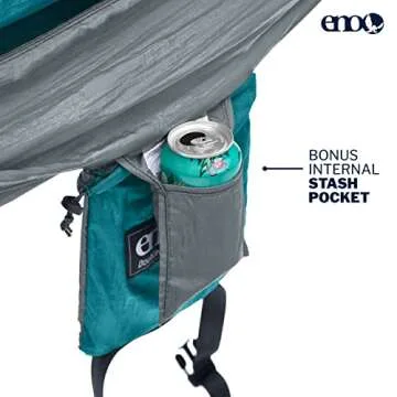 ENO DoubleNest Hammock - Lightweight, Portable, 1 to 2 Person Hammock - for Camping, Hiking, Backpacking, Travel, a Festival, or The Beach - Seafoam/Grey