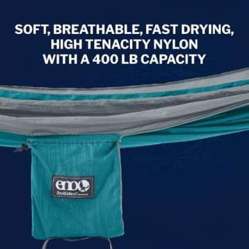 ENO DoubleNest Hammock - Lightweight, Portable, 1 to 2 Person Hammock - for Camping, Hiking, Backpacking, Travel, a Festival, or The Beach - Seafoam/Grey