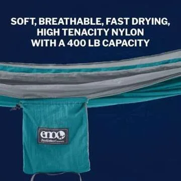 ENO DoubleNest Hammock - Lightweight, Portable, 1 to 2 Person Hammock - for Camping, Hiking, Backpacking, Travel, a Festival, or The Beach - Seafoam/Grey