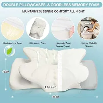Pulatree Cervical Pillow for Neck, Odorless Contour Memory Foam Pillows, Ergonomic Orthopedic Bed Pillows for Sleeping, Support Side Back Stomach Sleeper (Queen)
