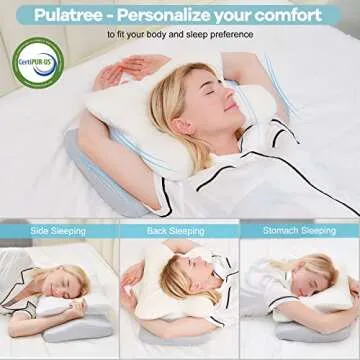 Pulatree Cervical Pillow for Neck, Odorless Contour Memory Foam Pillows, Ergonomic Orthopedic Bed Pillows for Sleeping, Support Side Back Stomach Sleeper (Queen)