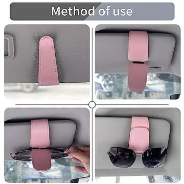 TILDOSAC Sunglasses Holder for Car Visor, Leather Magnetic Sunglass Holder for Car with Clip, Pink