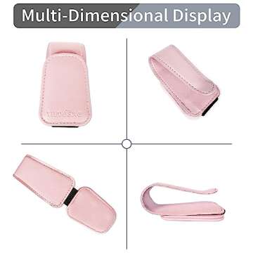 TILDOSAC Sunglasses Holder for Car Visor, Leather Magnetic Sunglass Holder for Car with Clip, Pink