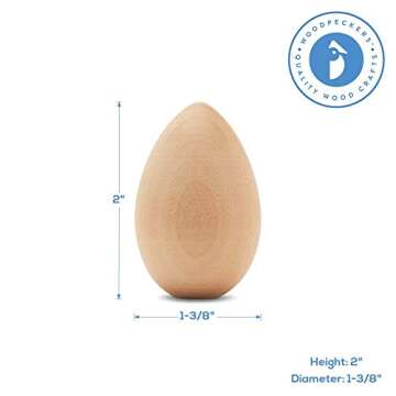 Fake Eggs to Paint, Pack of 30 Smooth Standable Wooden Eggs for Crafts, 2 Inch Wooden Easter Eggs Decor, Wood Chicken Eggs to Paint & Dye, by Woodpeckers