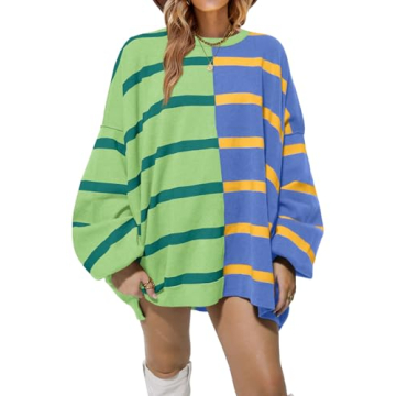 Fisoew Women's Striped Pullover Sweater - Cozy, Stylish & Versatile