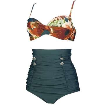 COCOSHIP Retro Polka Dot Twisted Front High Waisted Bikini Set Tie Belt Vintage Ruched Swimsuit(FBA)