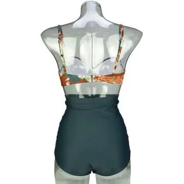 COCOSHIP Retro Polka Dot Twisted Front High Waisted Bikini Set Tie Belt Vintage Ruched Swimsuit(FBA)