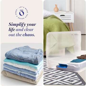 HOMZ 2-Pack Under Bed Storage, Clear Plastic Containers with Lids, 60 Quart, Blue Latch