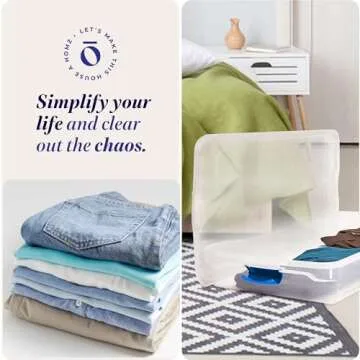 HOMZ 2-Pack Under Bed Storage, Clear Plastic Containers with Lids, 60 Quart, Blue Latch