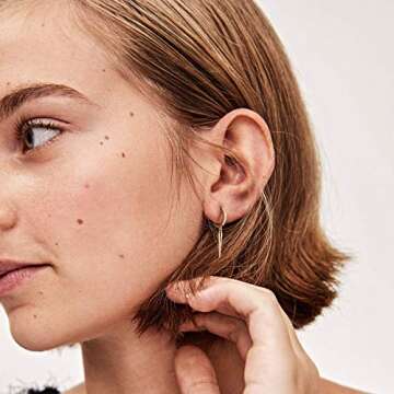 BENEIGE Long Awl Shaped Huggie Earring with Shining Cubic Zirconia 14K Gold Plated Hoop Earrings for Women