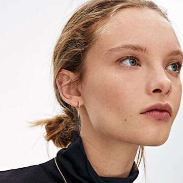 BENEIGE Long Awl Shaped Huggie Earring with Shining Cubic Zirconia 14K Gold Plated Hoop Earrings for Women