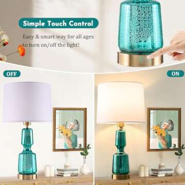 BrightWe Touch Table Lamp Set of 2, Glass Table Lamps with Brass Gold Base Touch Control, Modern Tal...