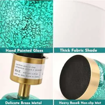 BrightWe Touch Table Lamp Set of 2, Glass Table Lamps with Brass Gold Base Touch Control, Modern Tall Table Lamps for Bedroom Bedside Nightstand Living Room End Table, Bulbs Included, 24”