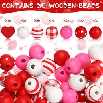 Blulu 210 Pieces Valentine's Day Wooden Craft Beads Collection - Heart & Round Designs