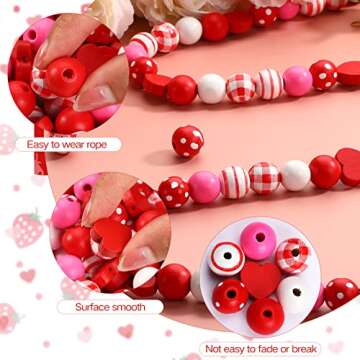 Blulu 210 Pieces Valentine's Day Wood Craft Beads