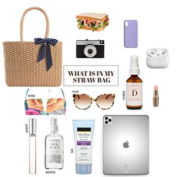 YXILEE Zipper Straw Bags For Women | Straw Purse Woven Womens Handmade Weaving Summer Handbag for Travel Beach