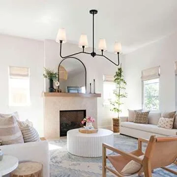 VILUXY Classic Linear Chandelier Off-White Fabric Modern Kitchen Island Pendant Lighting for Indoor, Dining Room, Living Room, Restaurant 4-Light