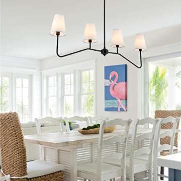 VILUXY Classic Linear Chandelier Off-White Fabric Modern Kitchen Island Pendant Lighting for Indoor, Dining Room, Living Room, Restaurant 4-Light