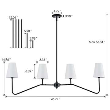 VILUXY Classic Linear Chandelier Off-White Fabric Modern Kitchen Island Pendant Lighting for Indoor, Dining Room, Living Room, Restaurant 4-Light