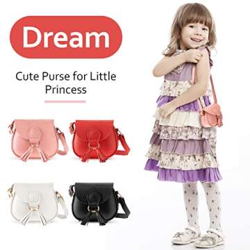 4 Pcs Toddler Crossbody Purse for Girls Diverse Colors Mini Shoulder Bag Cute Crossbody Bag with Tassel Pu Leather Novelty Wallets for Little Girls, 4.3 x 4.7 Inch (Black, White, Red, Pink)