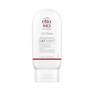 EltaMD UV Pure Face and Body Sunscreen SPF 47 - Chemical-Free, Water Resistant, 4.0 oz