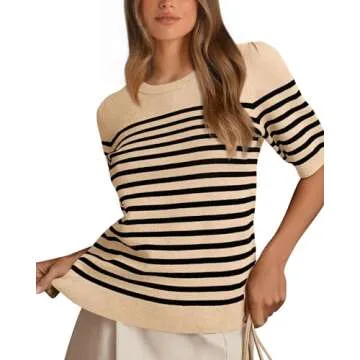 Amkoyam Women's Short Sleeve Striped Pullover Top