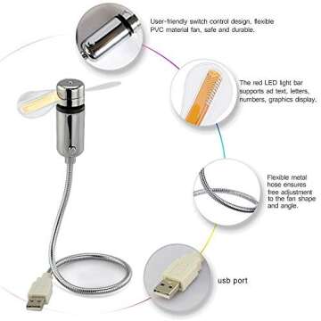 SAYTAY Small USB Fan with Real Time Clock and Temperature Display, Personal Portable USB LED Clock Fan, USB Funny Toy Gadgets Gifts for Men Women Office Home (RGB)
