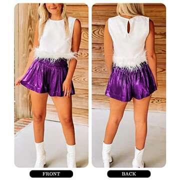 MIYIEONZ Women Sequin Shorts Cute High Waist Ruffle Flowy Sparkly Shiny Summer Casual Loose Glitter Club Party Shorts Purple
