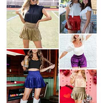 MIYIEONZ Women Sequin Shorts Cute High Waist Ruffle Flowy Sparkly Shiny Summer Casual Loose Glitter Club Party Shorts Purple