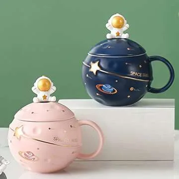 Cute Astronaut Mug with Lid and Spoon for Gift Lovers