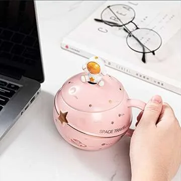 Cute Astronaut Mug with Lid and Spoon for Gift Lovers