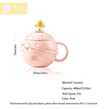 BigNoseDeer Cute Astronaut Mug,Ceramic Tea Cup With Lid and Spoon,Novelty Coffee Mugs For hot chocolate,Milk, Christmas Birthday Mug Gift for boys girls women men 450ml/15oz (Pink)