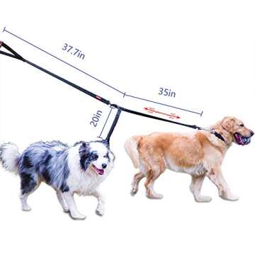 HIPIPET Double Dog Leash Reflective Dual Dog Leash Two Dog Leash 360° Swivel No Tangle Wider Soft Padded Handle Bungee Shock Absorbing for Medium Large Dog Pets
