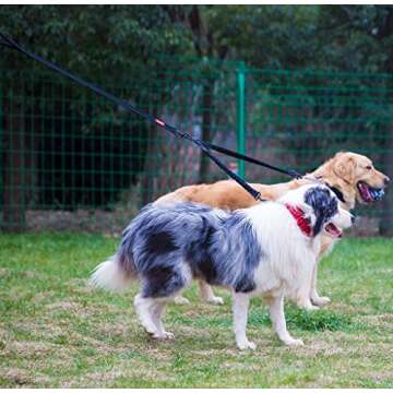 HIPIPET Double Dog Leash Reflective Dual Dog Leash Two Dog Leash 360° Swivel No Tangle Wider Soft Padded Handle Bungee Shock Absorbing for Medium Large Dog Pets