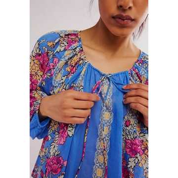 Women Y2k Floral Print Puff Long Sleeve Shirts Bow Tie Front Peplum Babydoll Tops Summer Casual Going Out Blouses