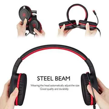 Gaming Headset for Nintendo Switch, Xbox One, PS4, PS5, Bass Surround and Noise Cancelling with Flexible Mic, 3.5mm Wired Adjustable Over-Ear Headphones for Laptop PC iPad Smartphones (Red-Black)