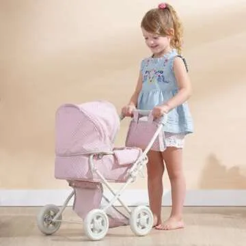 Olivia's Little World Buggy-Style Baby Doll Stroller - Pink & Gray with Bassinet